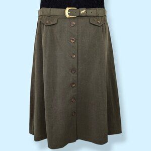 🍁Vintage Antels Green Belted Tencel Lyocell A-Line Skirt